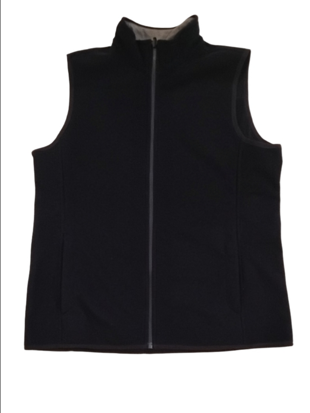 Lands' End Black Sleeveless Zip-Front Fleece Vest